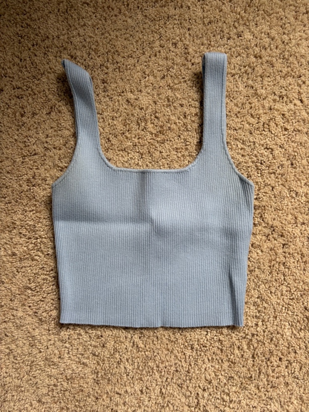 Forever 21 Dusty Blue Ribbed Square-Neck Crop Tank
